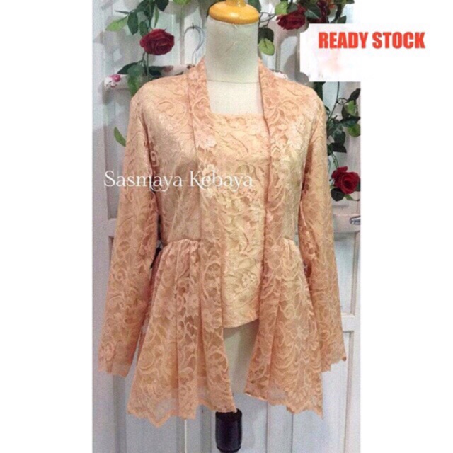Kebaya kutubaru peplum brokat brukat wisuda lamaran pinguin brokat brukat lace yellow kuning mustard