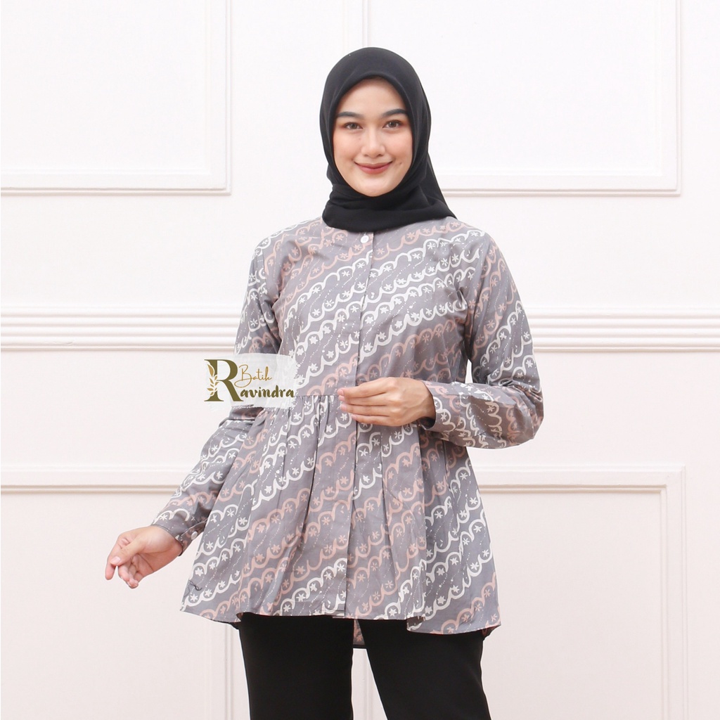 Atasan Batik Wanita Blouse Ruffle Batik Cap