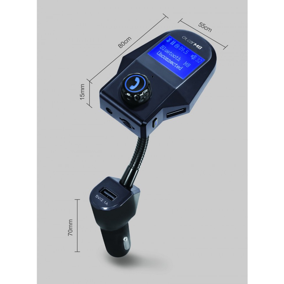 M8 Wireless In-Car Bluetooth FM Transmitter Radio Adapter Car Kit with 1.44 Inches Display and 3 USB