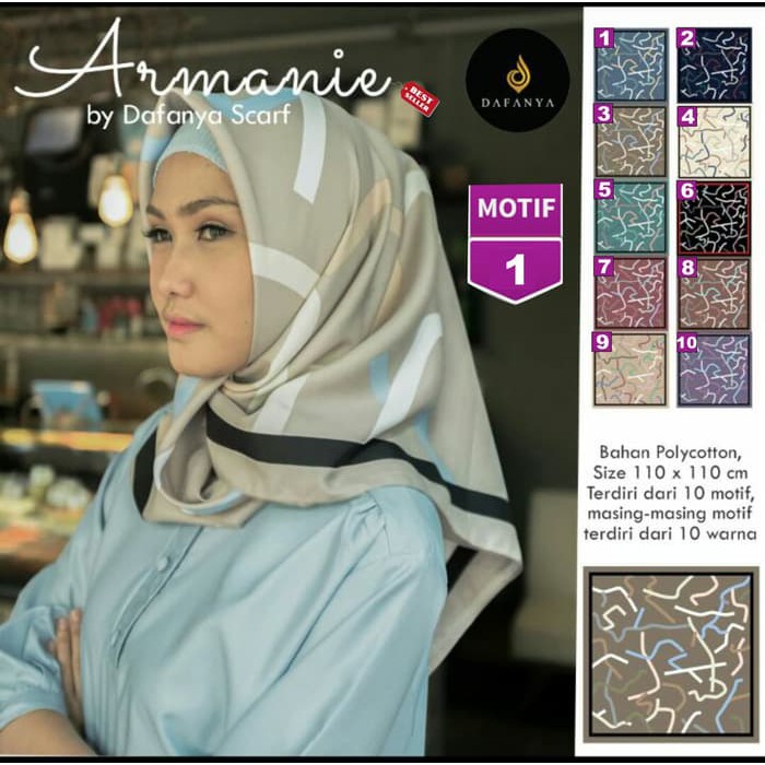 Jilbab Segiempat Armanie Polycotton Motif 1 By Dafanya