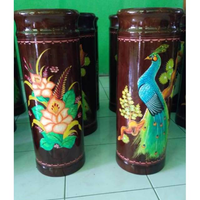 Tempat payung kayu Jati Lukisan Merak