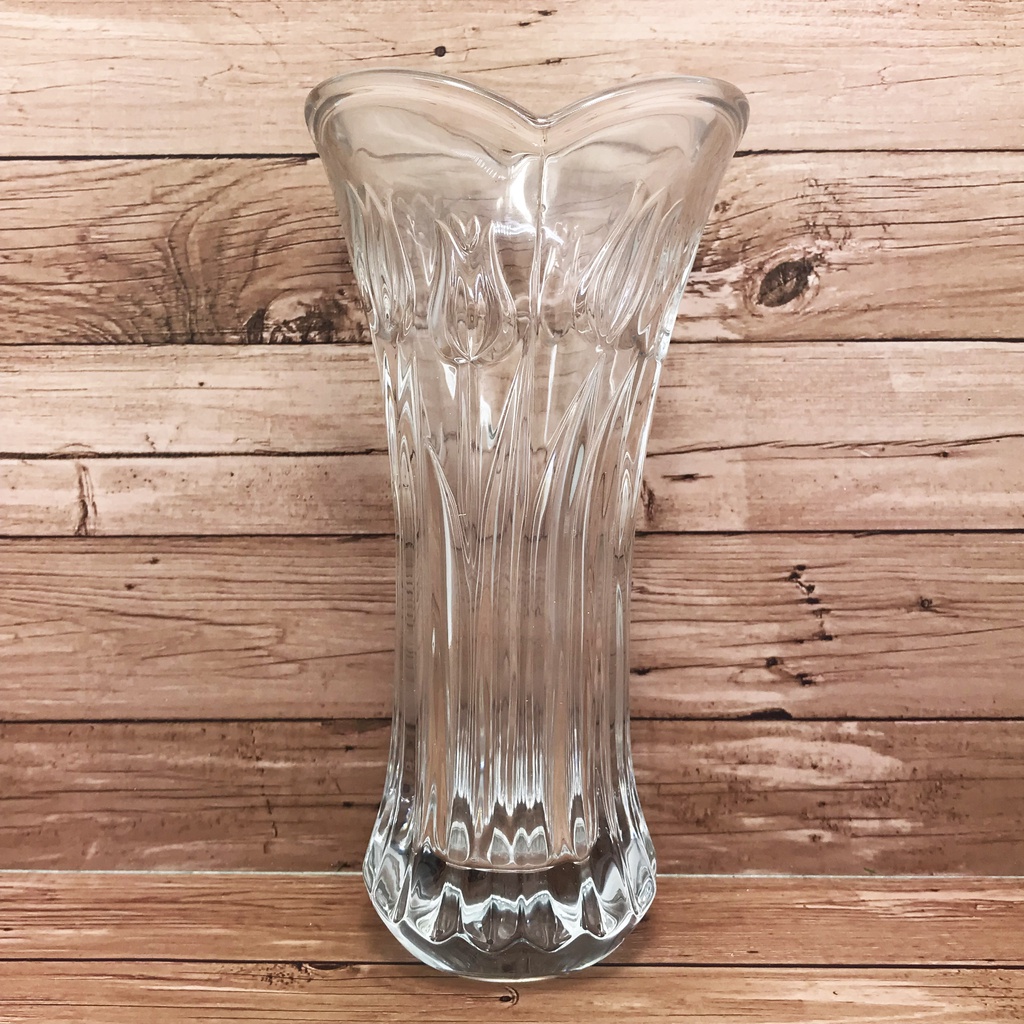 Vas Kaca Motif Bunga Tulip Tinggi 18 cm/ Vas Kristal/ Vas Bunga