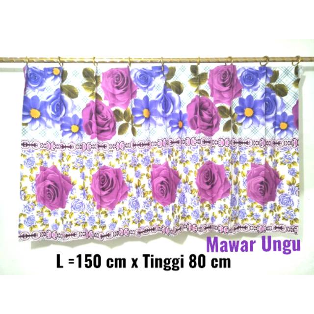 Gorden hordeng jendela pendek kecil/Washtafel kolong dapur Mawar Ungu Ujuran 150 x 80 cm