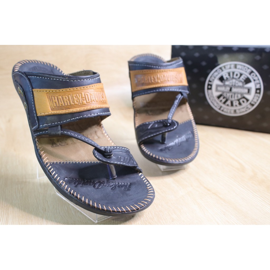 Sandal HARLEY Sendal Selop japit jepit Kuat bahan Kulit sapi Asli genuine leather Pria Cowok laki