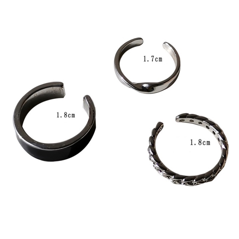 3PCS/Set Retro Black Rings Set Hollow Cicrcle Open Ring Index Finger Rings