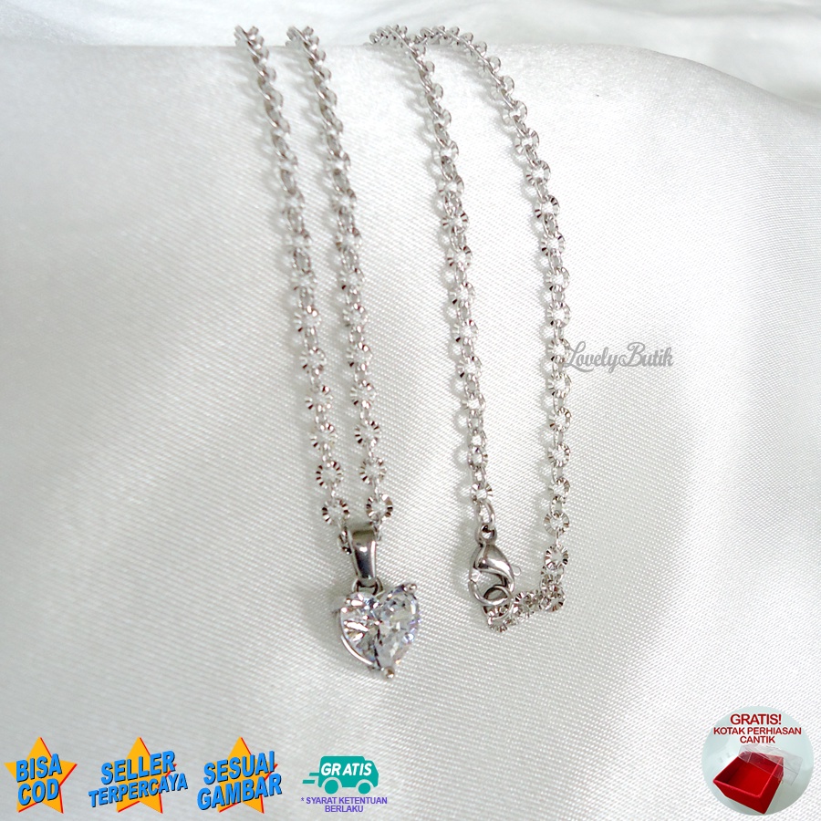 Lovelybutik Kalung Titanium Wanita Asli Anti Karat M1n1 Heart Kalung Anti Luntur Korea Model Terbaru Bonus Kotak Perhiasan