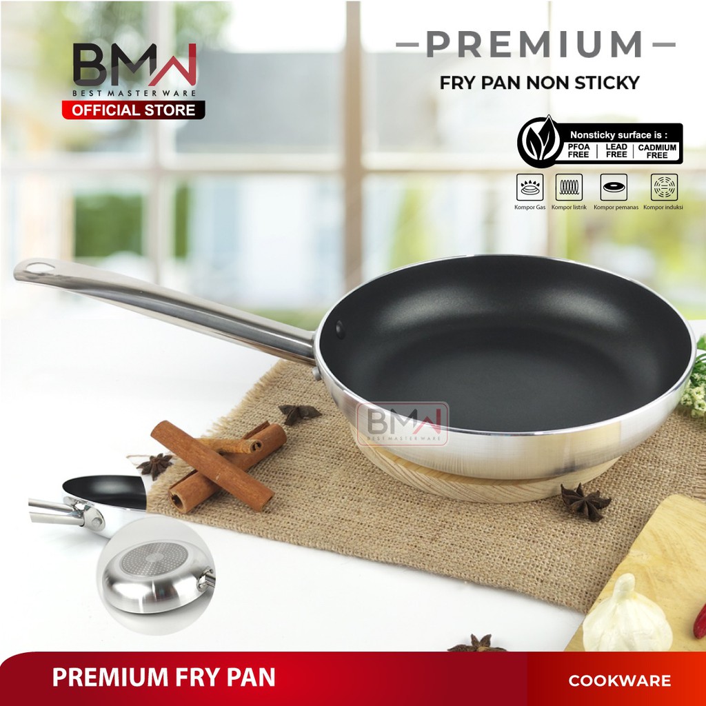 BMW Kitchen Ware - Frypan Teflon Wajan Kuali Penggorengan Stainless Steel Tebal  Anti Lengket