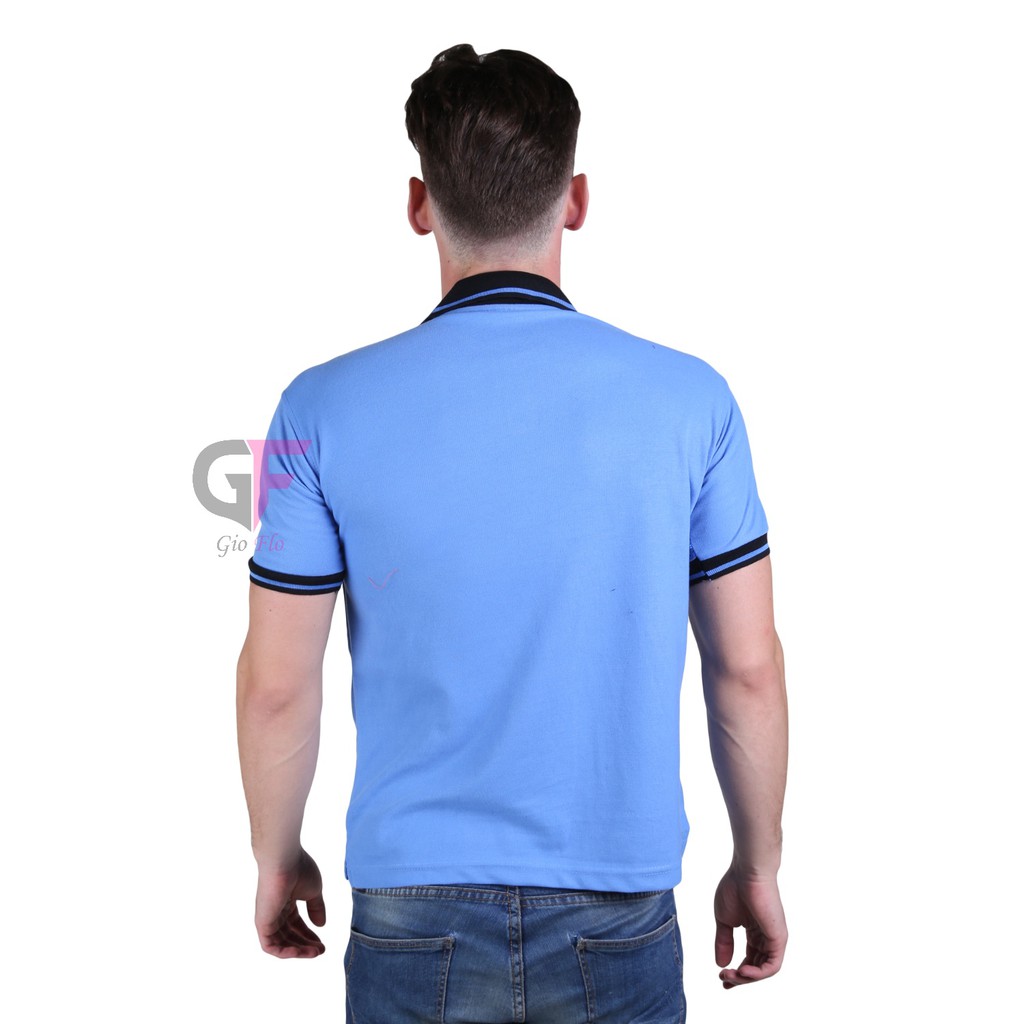 GIOFLO Kaos Casual Polo Kerah Pria Biru Langit Tua Kerah Hitam / PLS 15