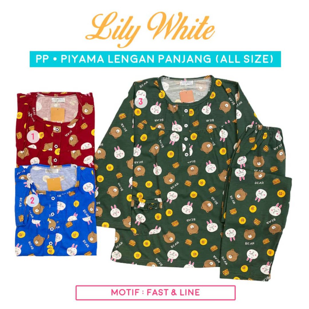 Piyama PP Lengan Panjang - Celana Panjang Lily White All Size