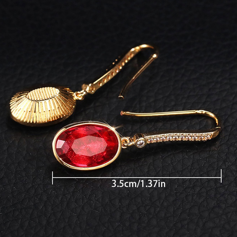 Anting Juntai Bentuk Oval Warna Merah Gaya Retro Vintage Untuk Wanita