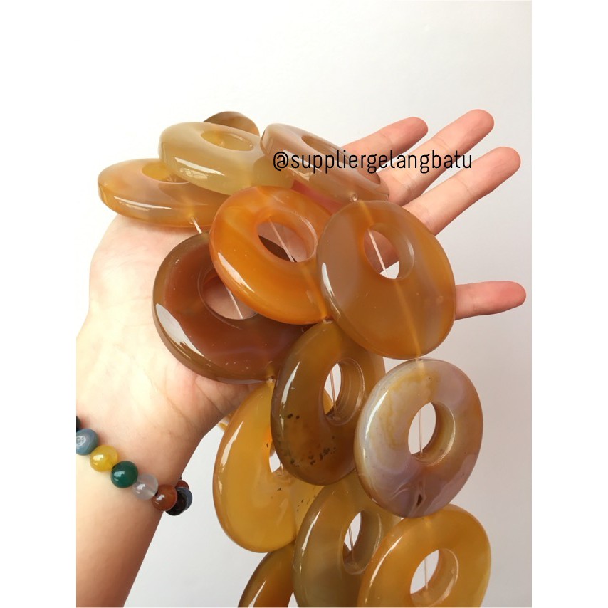 Batu alam cincin donat YELLOW AGATE 6 x 6cm kalung liontin bandul akik bahan aksesoris beads