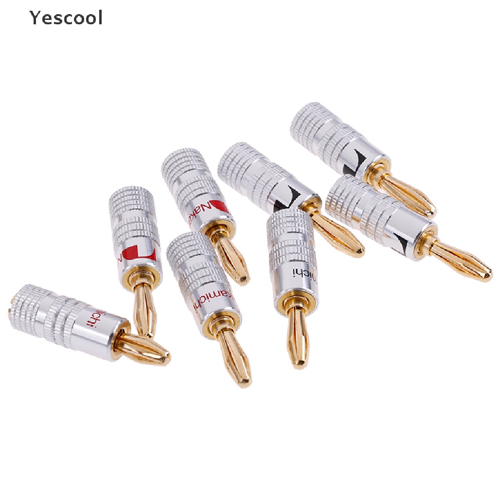 Yescool 4pcs 2 Pasang Konektor Jack Audio banana plug Lapis Emas 24K Untuk Speaker