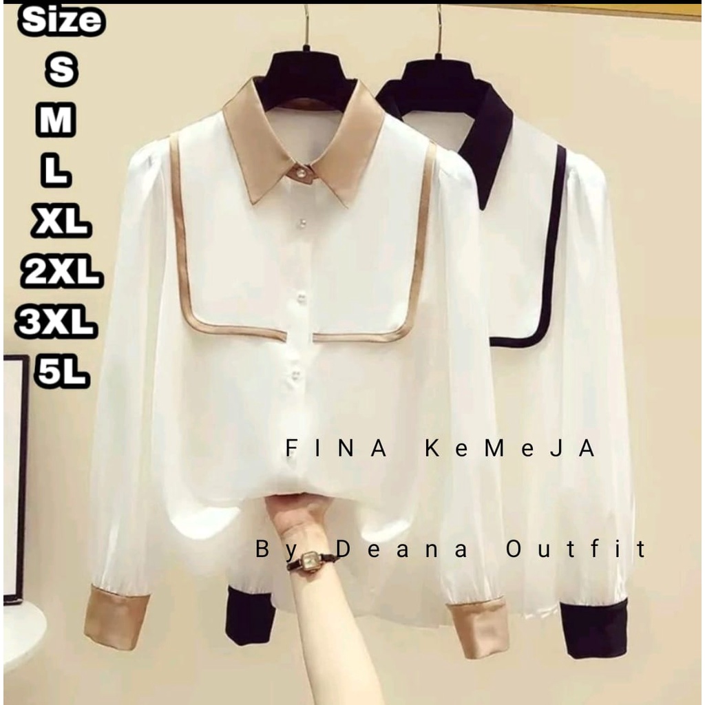 Kemeja Wanita Premium Musim Semi Oversize FINA Shirt Ukuran S M L XL XXL XXXL 4L 5L-Atasan Bigsize