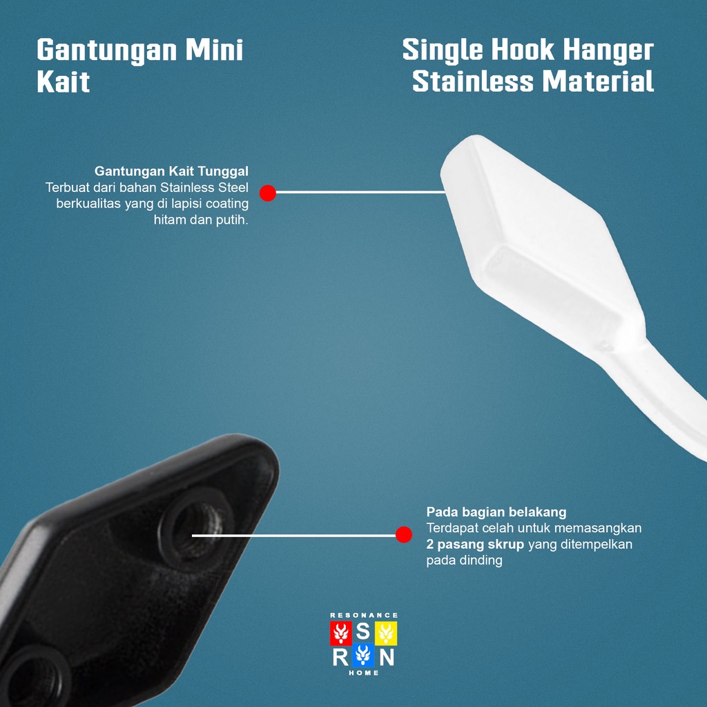 Gantungan Baju Mini Kait Skrup Belakang / Single Hook Resonance Home