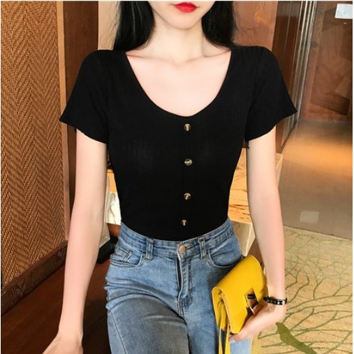 MakeGrosir - KEIKO BUTTON CROP TOP RIB