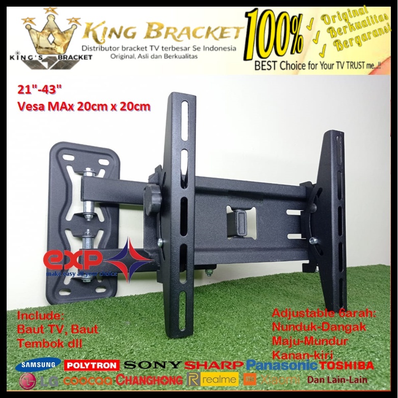 Bracket TV REALME 14 s/d 43 inch 6 ARAH FULL BESI SUPER KOKOH GARANSI 100% ORI