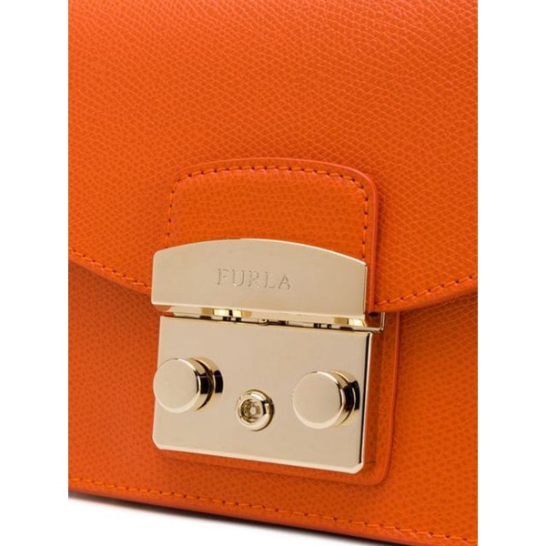 Furla Shoulder Bag Pochette Metropolis Chain Black Leather Ladies With Presentation Bag