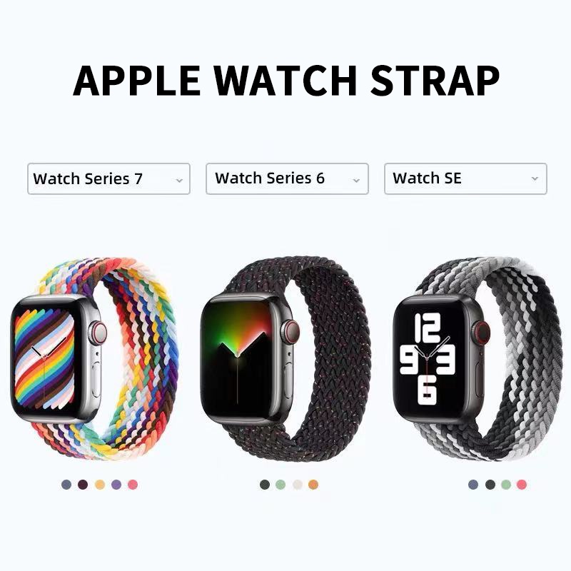 Solo Braided Loop Strap Nylon Elastic Aple Watch 6 5 4  3 2 1 iWatch 44 40 42 38mm，bisa SERIES7/SERIES 6 HW18/19/HW22/DT100PRO/DT100PRO+/DT7/DT7+/Z36