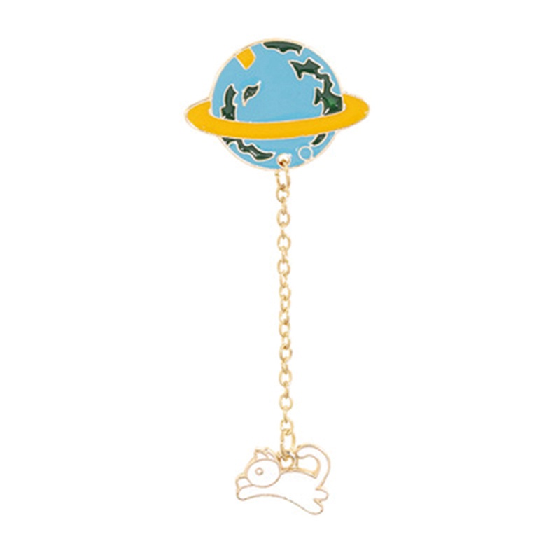 Fancyqube Bros Pin Enamel Bentuk Planet / Kelinci / Kuda / Petir Dengan Rantai Untuk Pria / Wanita