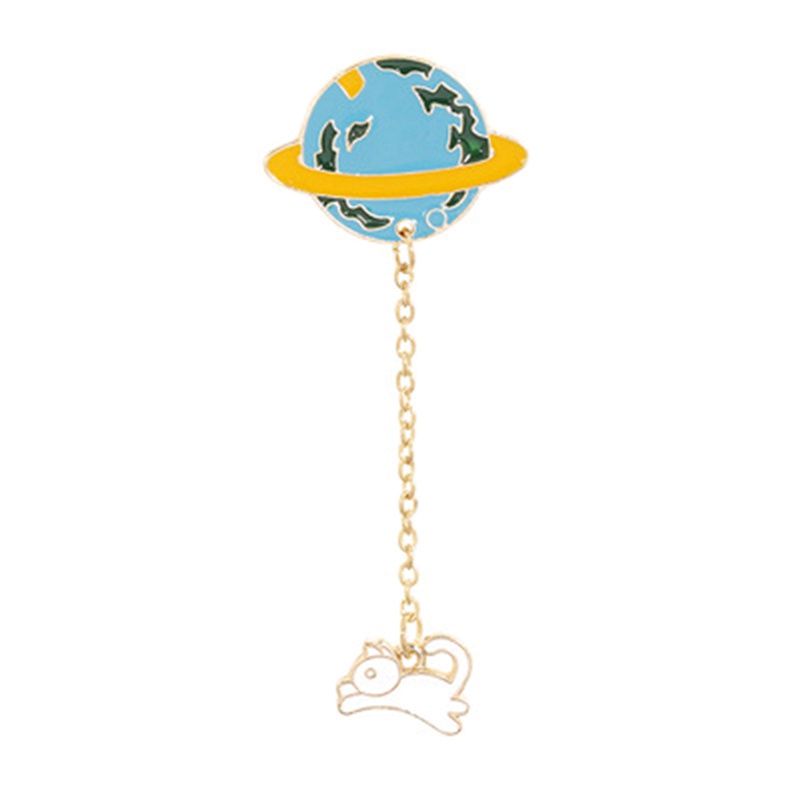 Fancyqube Bros Pin Enamel Bentuk Planet / Kelinci / Kuda / Petir Dengan Rantai Untuk Pria / Wanita