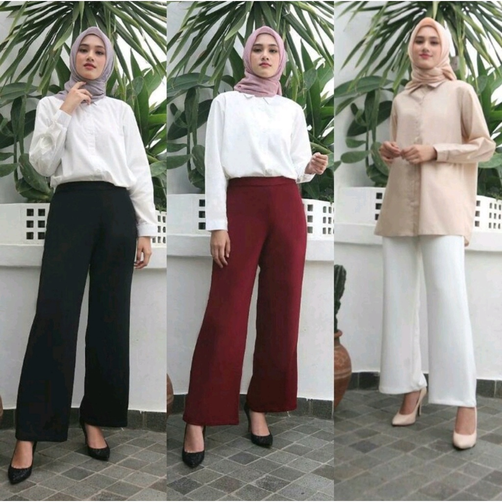 Celana Kulot Panjang Polos | Kulot Premium Hits Selebgram Fashion Syariah Muslimah Bahan Crepe Tebal  | Leony Kulot Premium Best Seller-4
