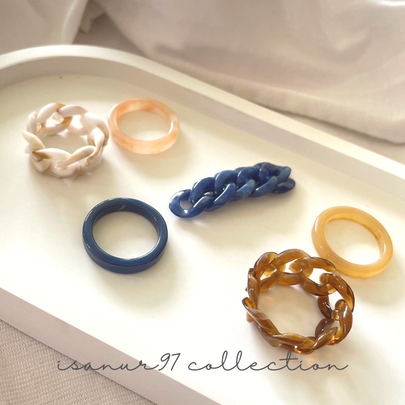 2Pcs/set RESIN RING | retro ring resin ring creative simple retro two-piece set personalized  cincin chain ring manufacture