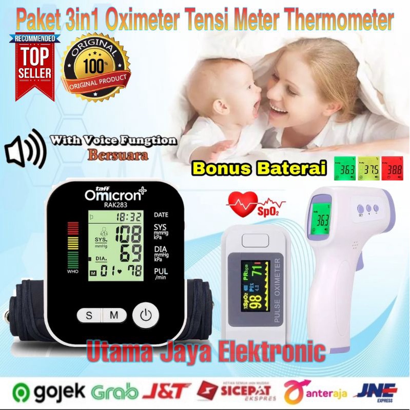 Paket 3in1 Tensi meter Oximeter Pulse Thermometer Infrared