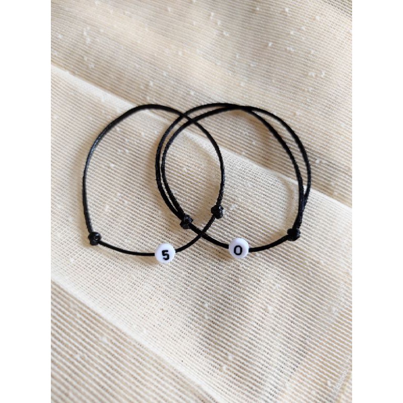 Gelang Inisial Angka bulat putih Tali Waterproof 1mm bisa Couple