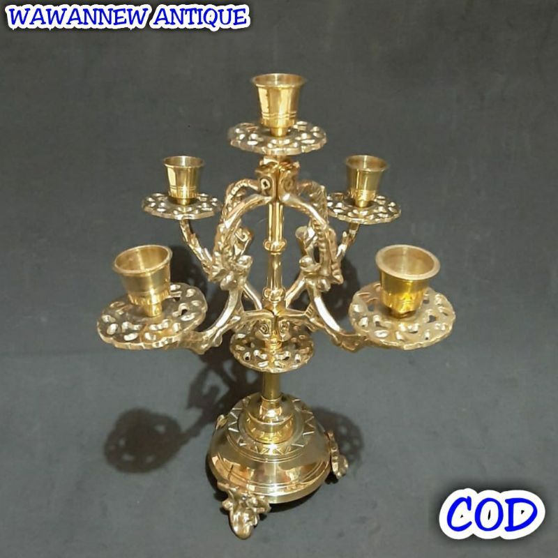 Tempat Lilin Aromaterapi Murah / Candle Holder Cabang 5 Kuningan Ukir