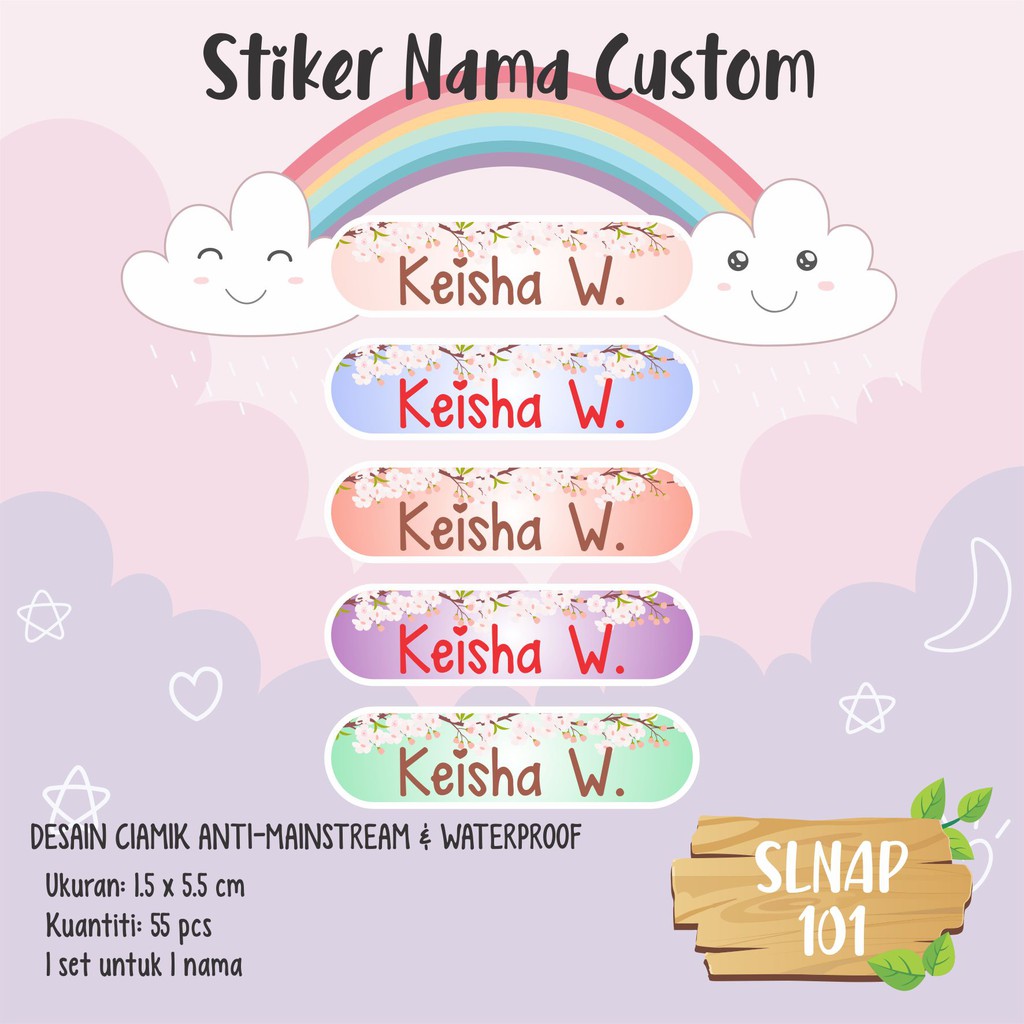 SLNAP 101 Sticker Nama Anak Kartun Girl Bunga Flower Cantik Lucu Funny