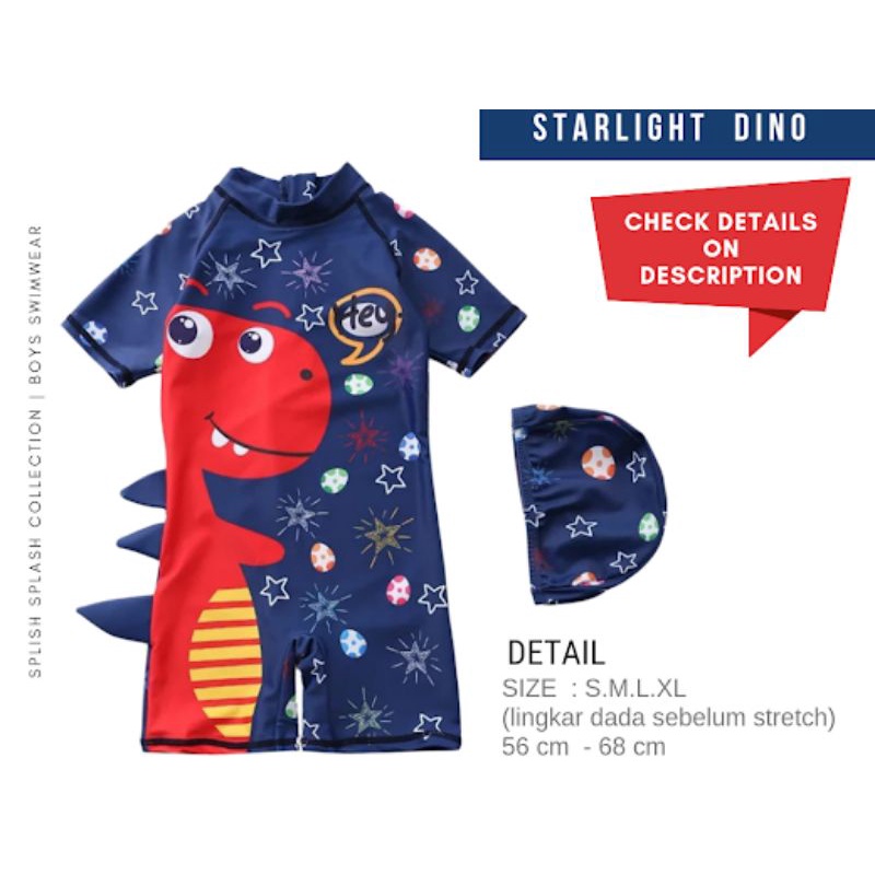 Baju Renang Jumper Set DINO / Pakaian Renang Bayi Anak / Swim Wear