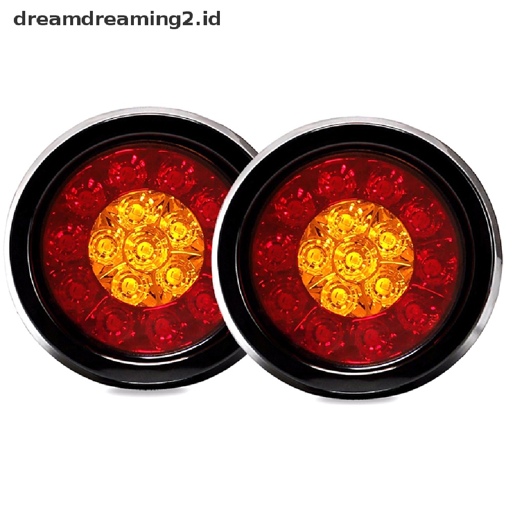 (LIKE) Lampu Rem / Sein 16-LED 4 &quot;Bentuk Bulat Warna Merah / Amber Untuk Truk / Trailer  //