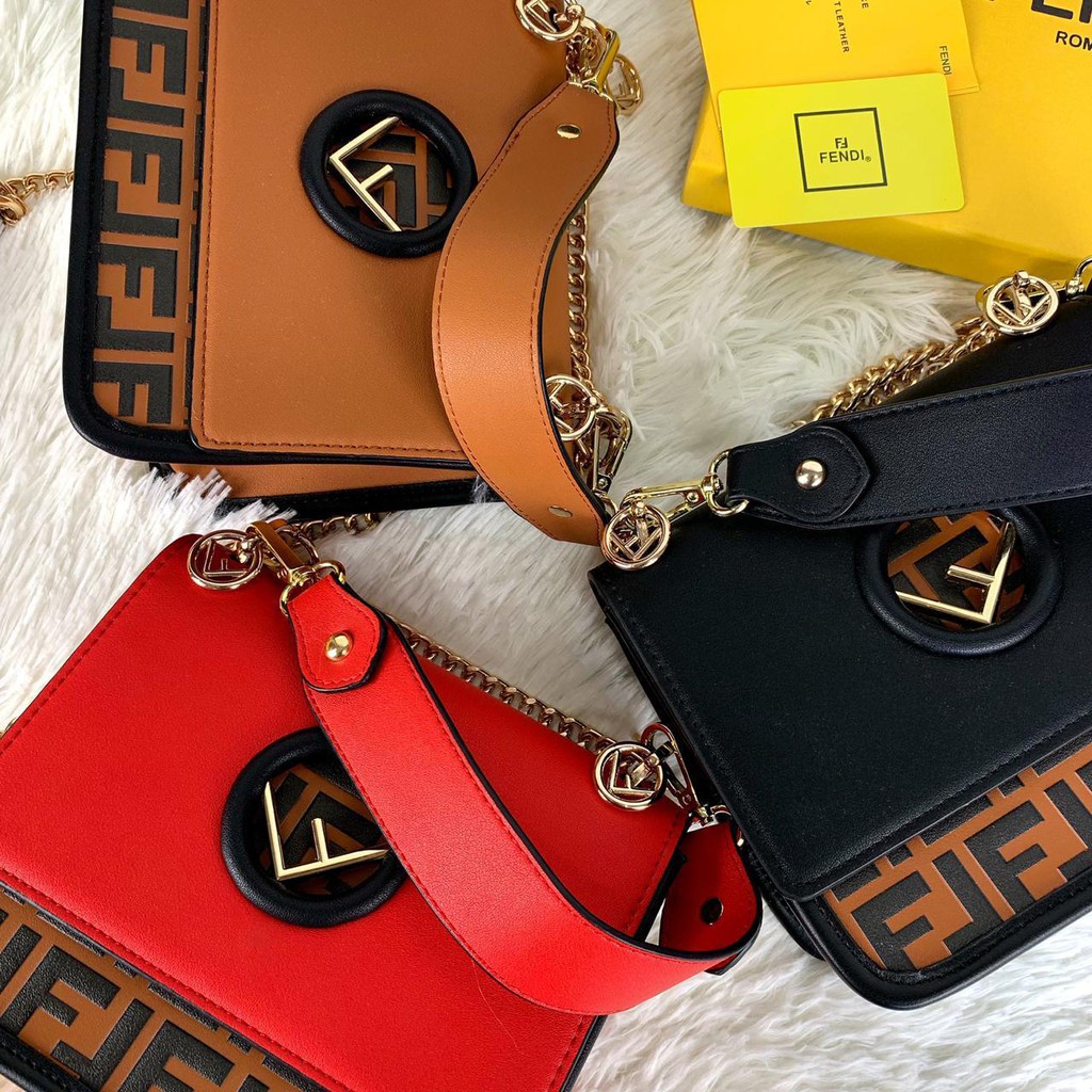 Ready Stock New Arrival FENDI Kan I FF Logo Leather Shoulder Bag SS20 F326#VR Tas Wanita Murah