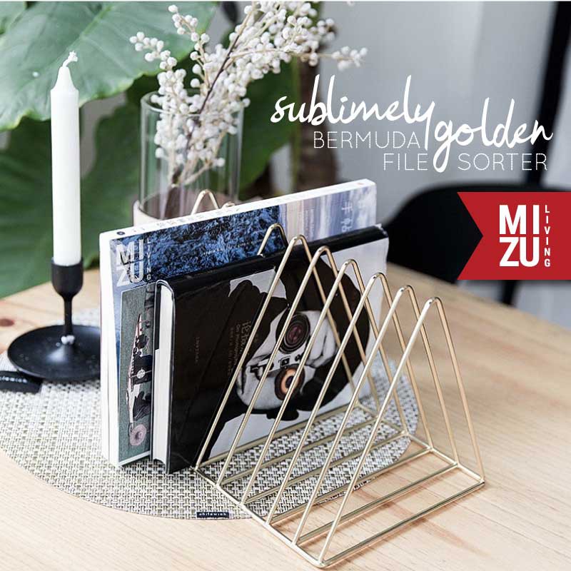 SUBLIMELY GOLDEN BERMUDA File Sorter Mail Holder Magazine Newspaper Rack Desktop Organizer Rak Emas