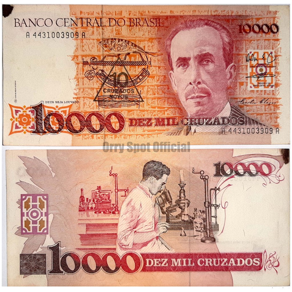 UANG LUAR KUNO ASLI BRAZIL 10 RIBU CRUZADOS KONDISI VERY FINE