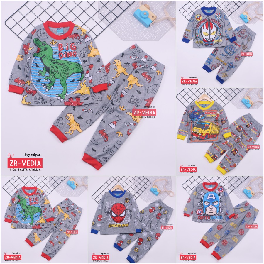 Setelan Marvell uk 3-4 Tahun / Bahan Kaos Anak Celana Panjang Baju Laki Cowok Baju Tidur Piyama Kaos