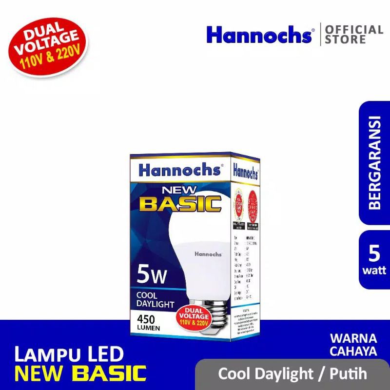 Hannochs Lampu LED New Basic 5 Watt - Cahaya Putih ( Paket 3 pcs )