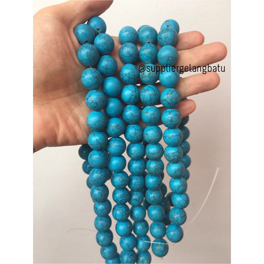 bahan batu pirus biru 16mm doff matte blue howlite stone beading blue craft aksesoris pria wanita