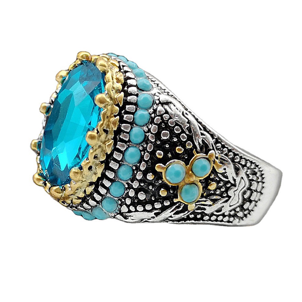 Hu Hu Hu Hu Hu Alat Bantu Pasang Kacamata♡ Cincin Pria Hias Turquoise Biru Berlian Imitasi Gaya Vintage Untuk Pernikahan