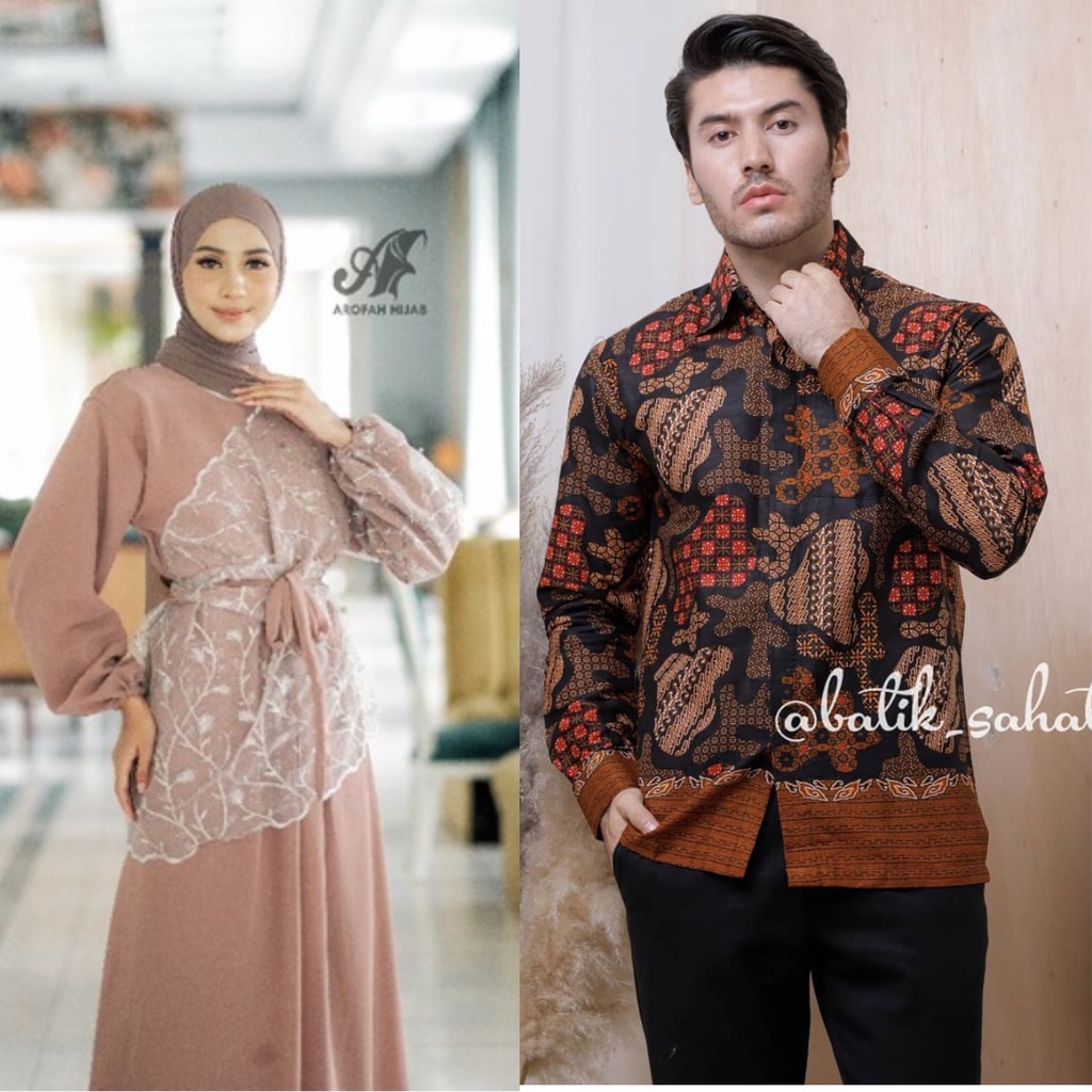 COUPLE PASANGAN JUMBO READY SARIMBIT BATIK COUPLE GAMIS RADIKA - BAJU COUPLE KONDANGAN KEKINIAN - DRESS PESTA KONDANGAN