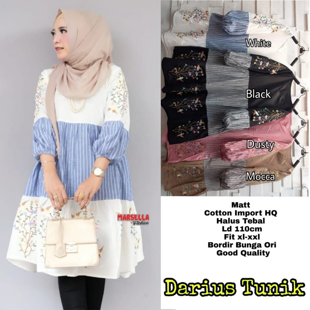 DARIUS TUNIK, TUNIK MOTIF CANTIK ORIGINAL MARSELLA, BAHAN COTTON, BORDIR BUNGA ORI