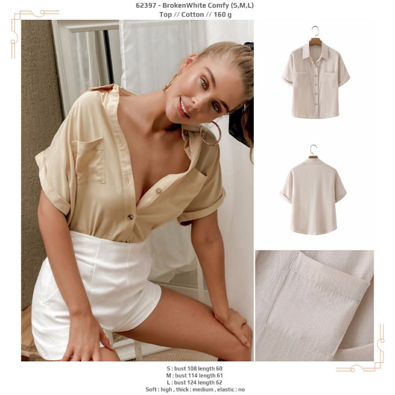 Kemeja cewek jumbo polos putih lengan pendek