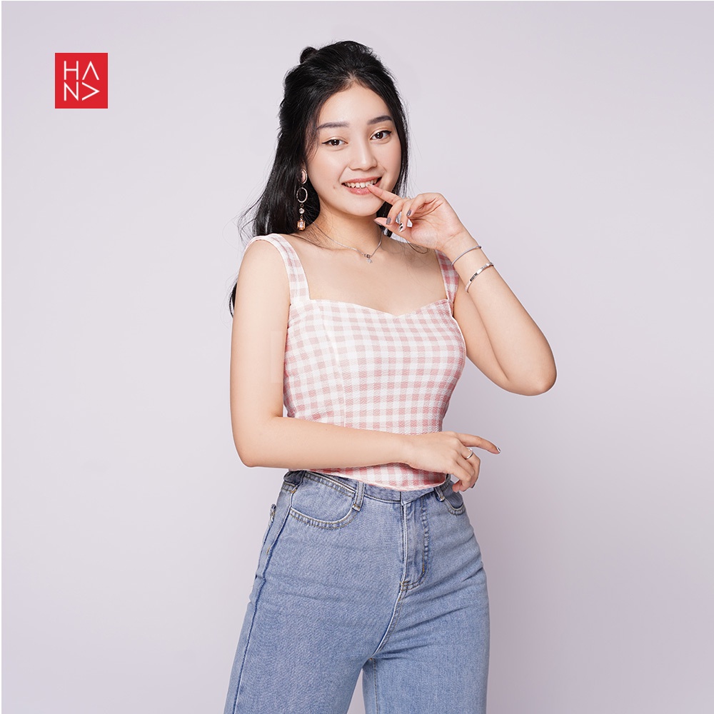 HanaFashion JKT - Sagi Checkered Tank Top Wanita Pastel Lucu - TT345