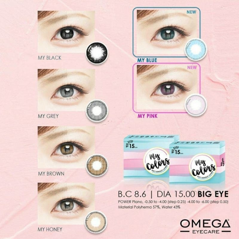 COD Paket Softlens Omega My Colors Normal Dia 15mm + AIr Softlens X2 60ml + Lenscase + Pinset I Paket Softlens Terlaris