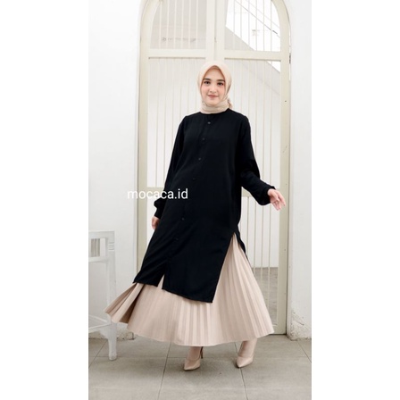 Tunik Slit Polos Hitam Katun Rayon Twill Premium Kancing Depan Belakang Lengan Kemeja ukuran bigsize