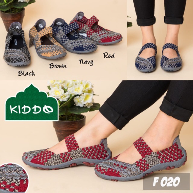 Kiddo f020 sepatu flat IMPORT anyaman rajut wanita ORI