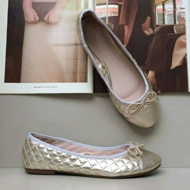 Original Sepatu Flat Shoes Vincci Shoes Gold Flatshoes