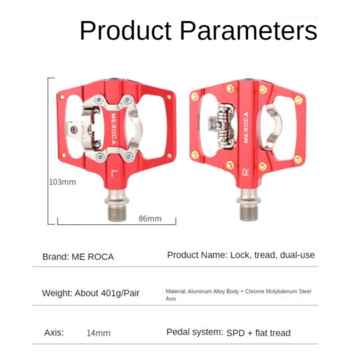 Pedal Dual Sided Cleat &amp; Flat Meroca Pedal Sepeda Meroca Merah