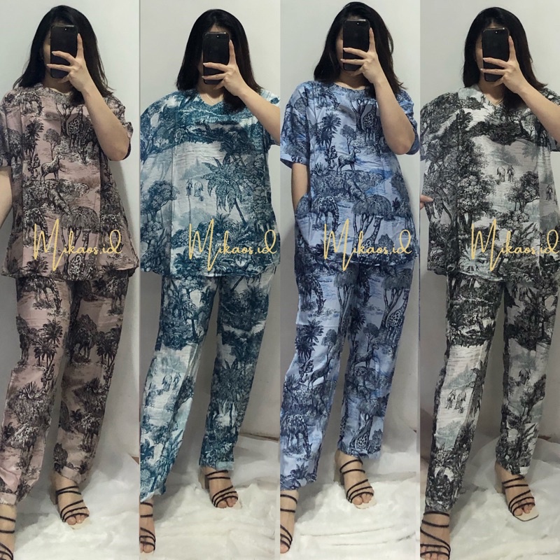 (COD) One set Piyama Abstrak Jumbo fit to Ld120cm | one set piyama rayon jumbo | piyama celana panjang