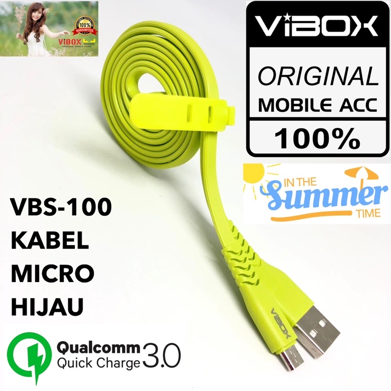 GROSIR KABEL DATA VIBOX 100CM VBS100 3A MICRO TYPE C SOFT COLOUR NEW NONPACKING